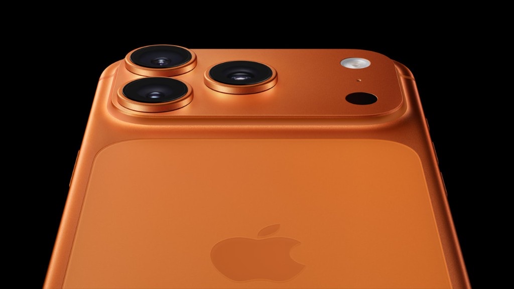 iPhone 17 Pro in orange, rear camera close-up