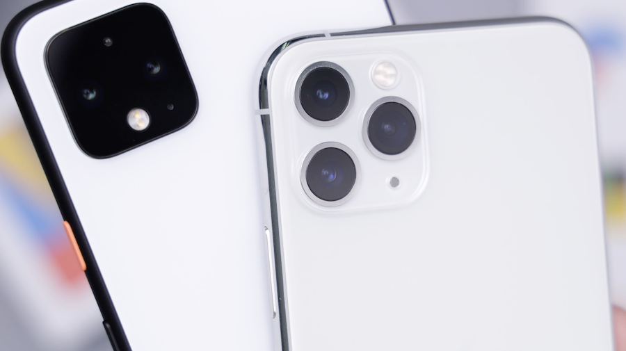 Close-up of modern smartphone cameras